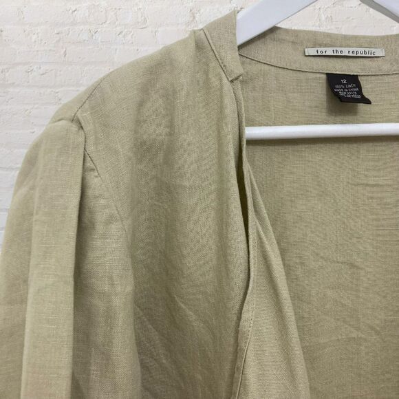 For The Republic Linen Blazer 12 Open Front Tan Pockets Casual Lightweight - Picture 5 of 13